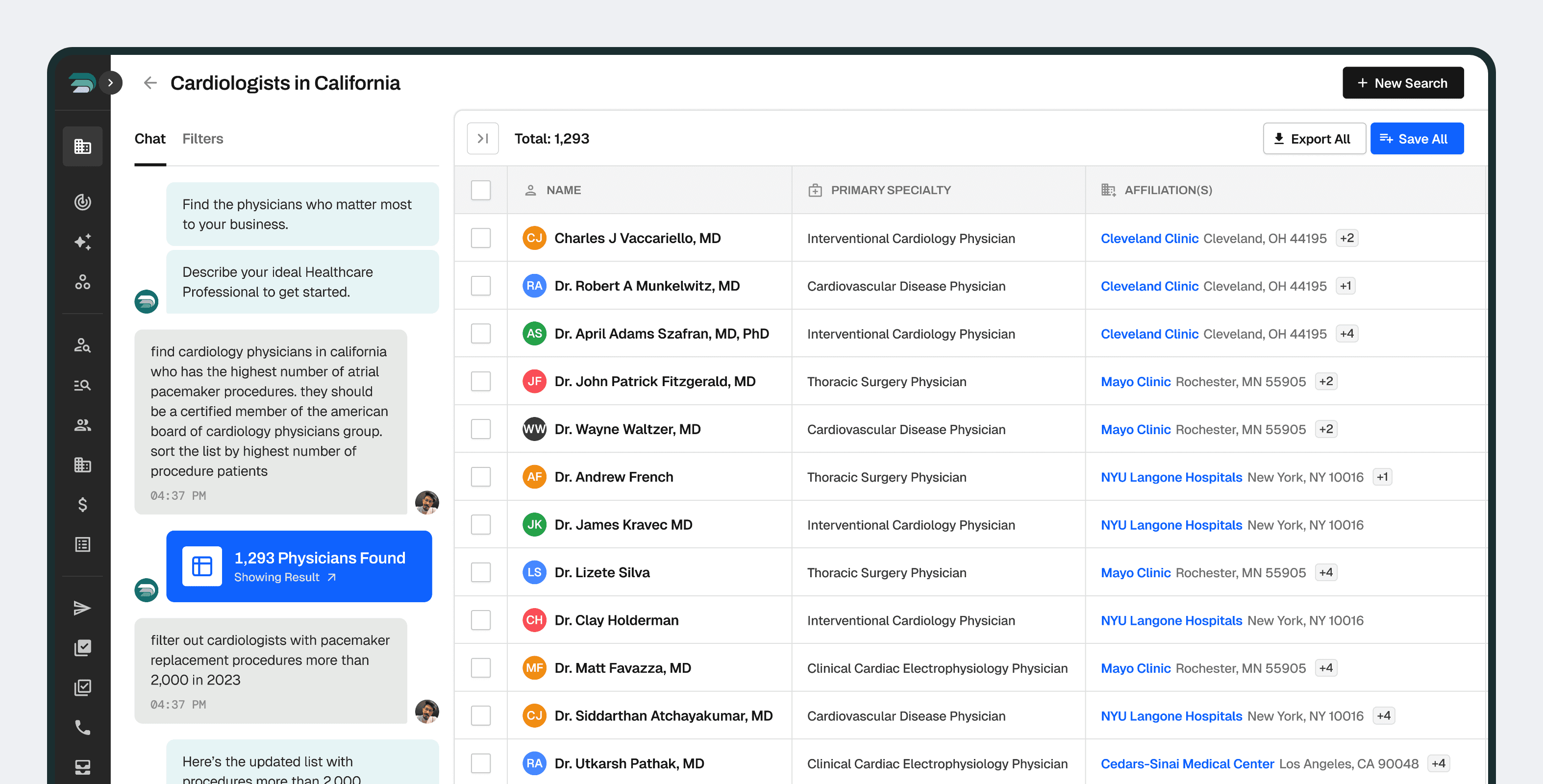 Dmand AI natural language search for cardiologists in California